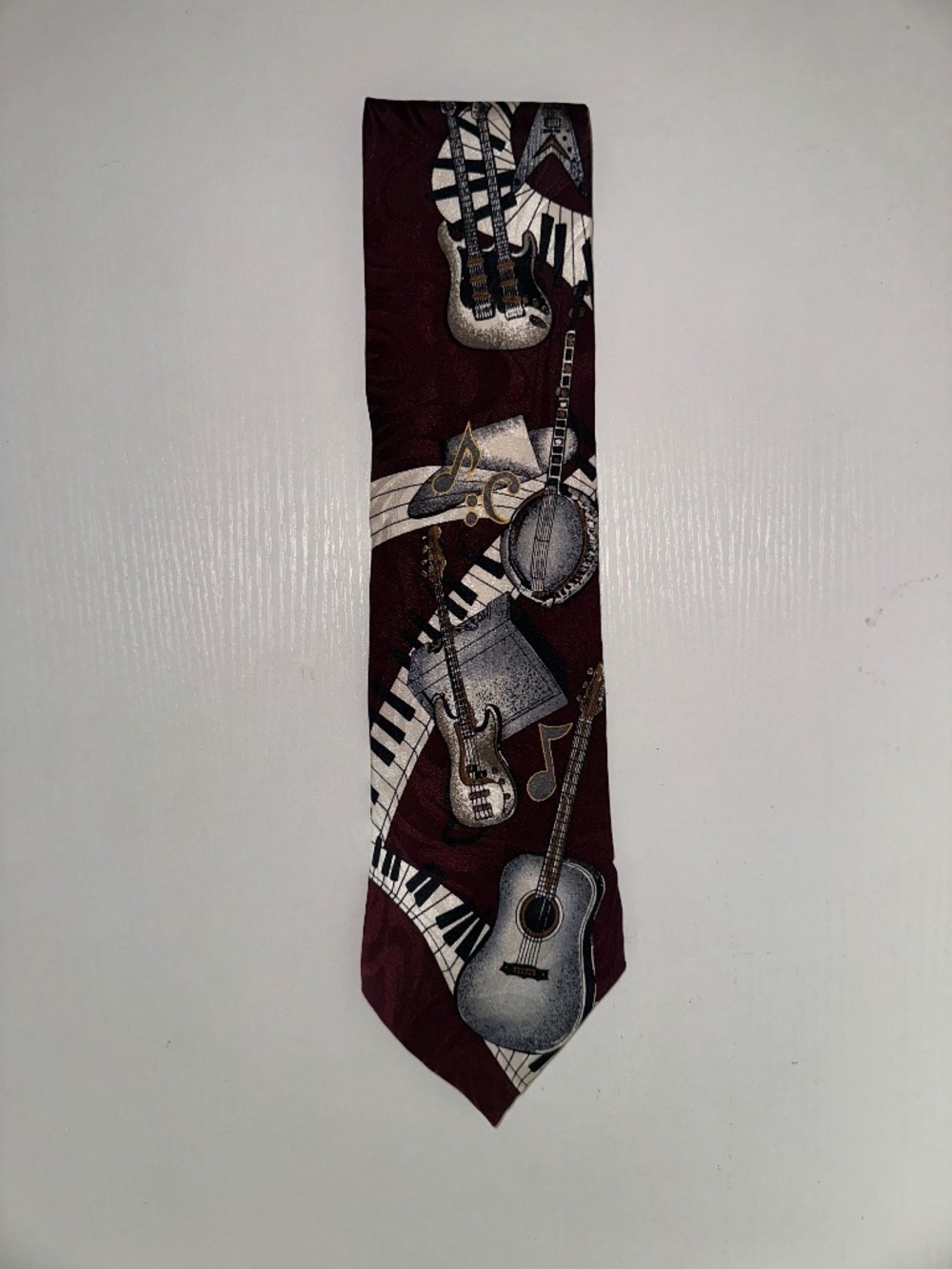Surrey Burgundy Music Guitar Banjo Piano Silk Tie Musician Novelty